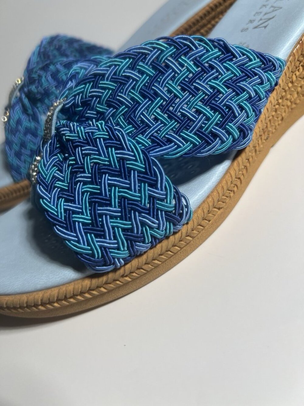 Italian Shoemakers Rhinestone Wedge Sandals Blue Women’s Size 9.5 - Picture 3 of 14